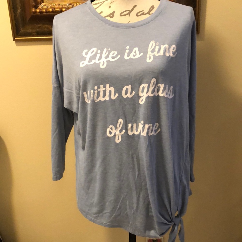 🍷Modern Lux “Life is fine with a glass of wine” distressed painted soft top